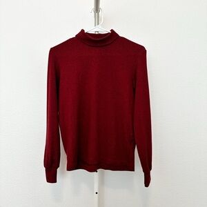 Soft Knitted High-Neck Puff Long-Sleeve T-Shirt in Red